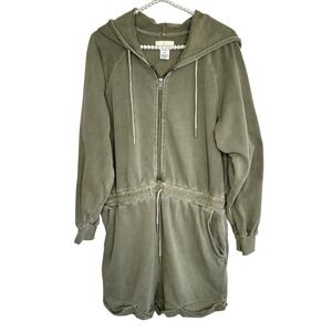 L*Space Stay Cool Hooded Romper Y2k Medium Beach French Terry Athleisure Utility